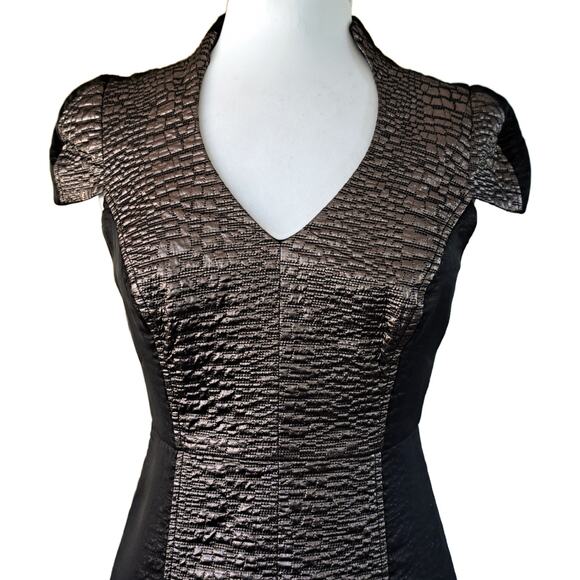 TIBI Metallic Jacquard Cocktail Party Sheath Mini Dress 4 Black Lilac Structured - Picture 3 of 12